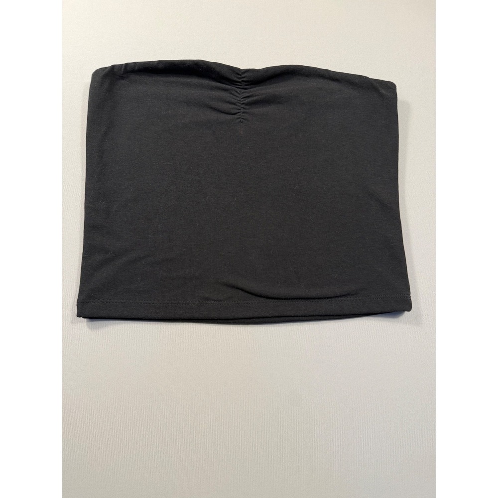 Victoria's Secret PINK Black Ruched Tube Top Strapless Logo Size Large